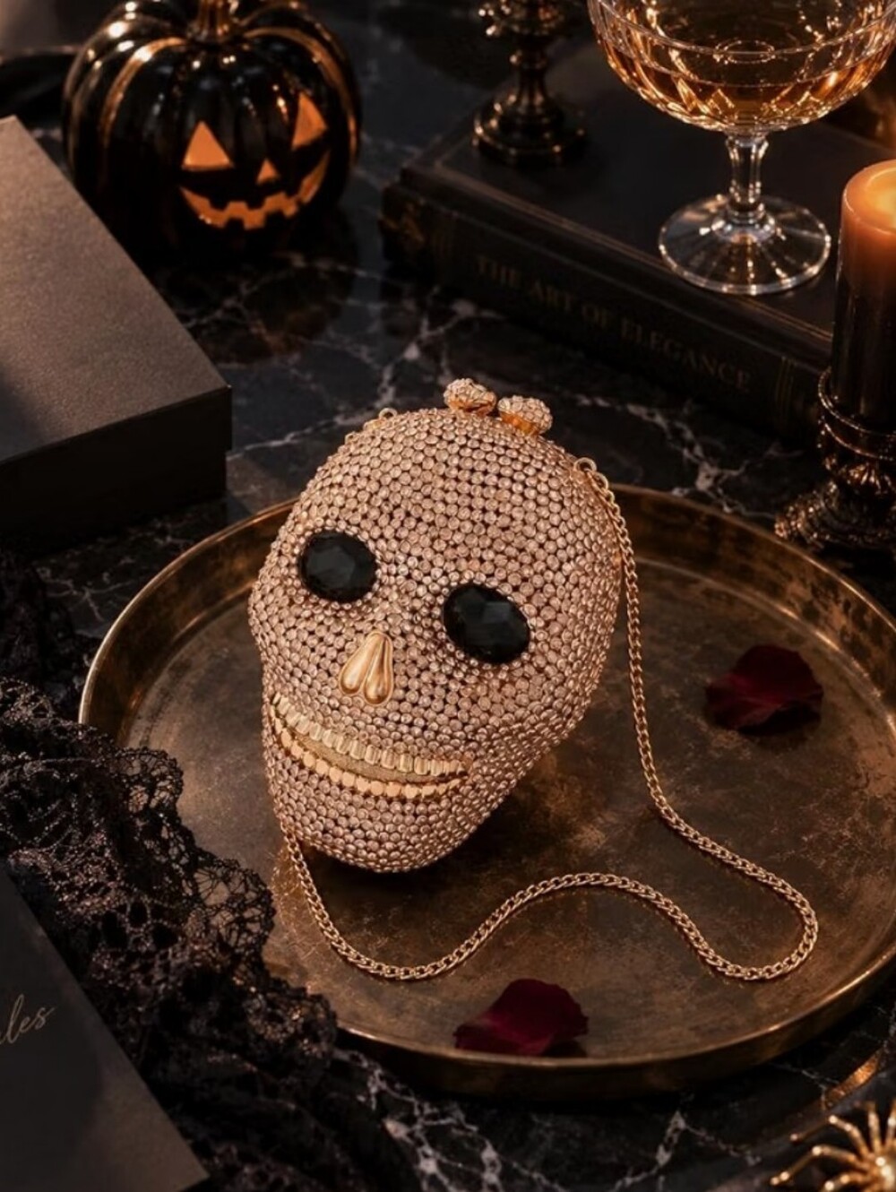 Crystal Skull Evening Clutch in Gold